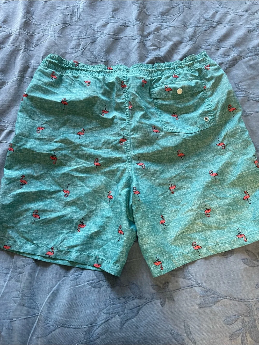 Old Navy Teal Swim Trunks with Pink Flamingo Print